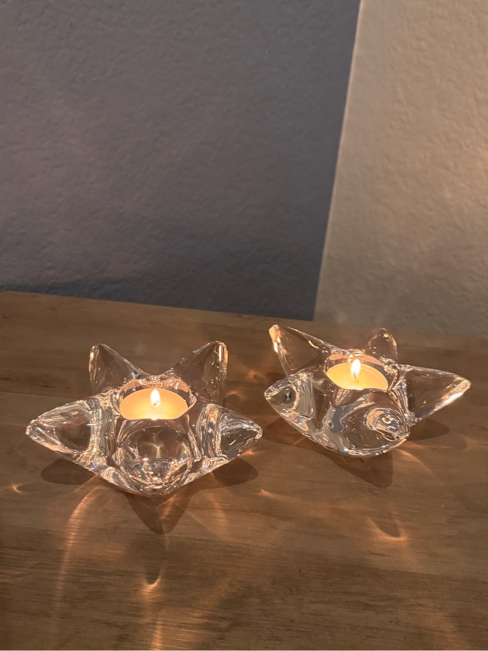 Signed Orrefors Sweden crystal star tealight holders, pair, excellent condition - Picture 5 of 10